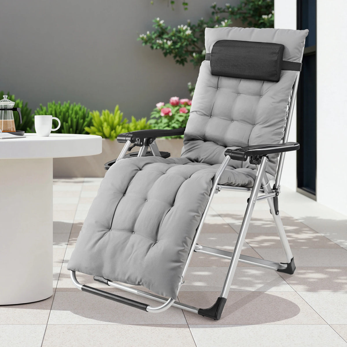 JHK Portable Zero Gravity Recliner Chairs Set Of 2 With Cup Holders Outdoor
