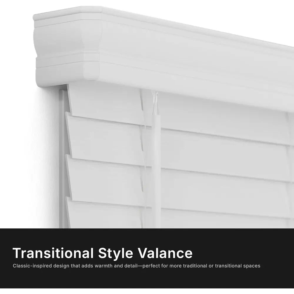 2 Textured Slat Wood Blinds, 63 Wide x 72 Long, White with Traditional Crown Valance, Customizable Sizes