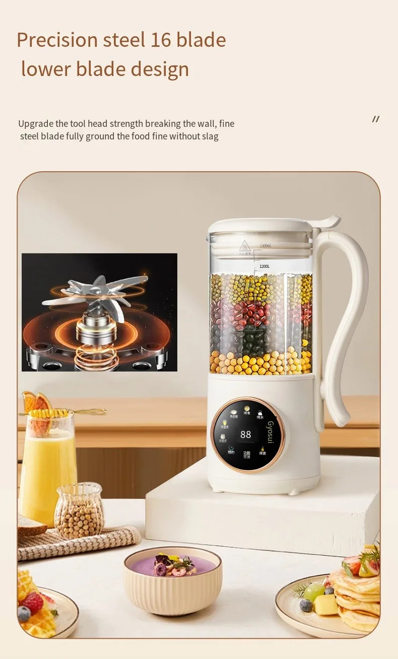 1400ml Glass Soy Milk Maker 16 Blades 9 Functions Automatic Blender Nut Milk Maker Soup Porridge Juicer with Timer