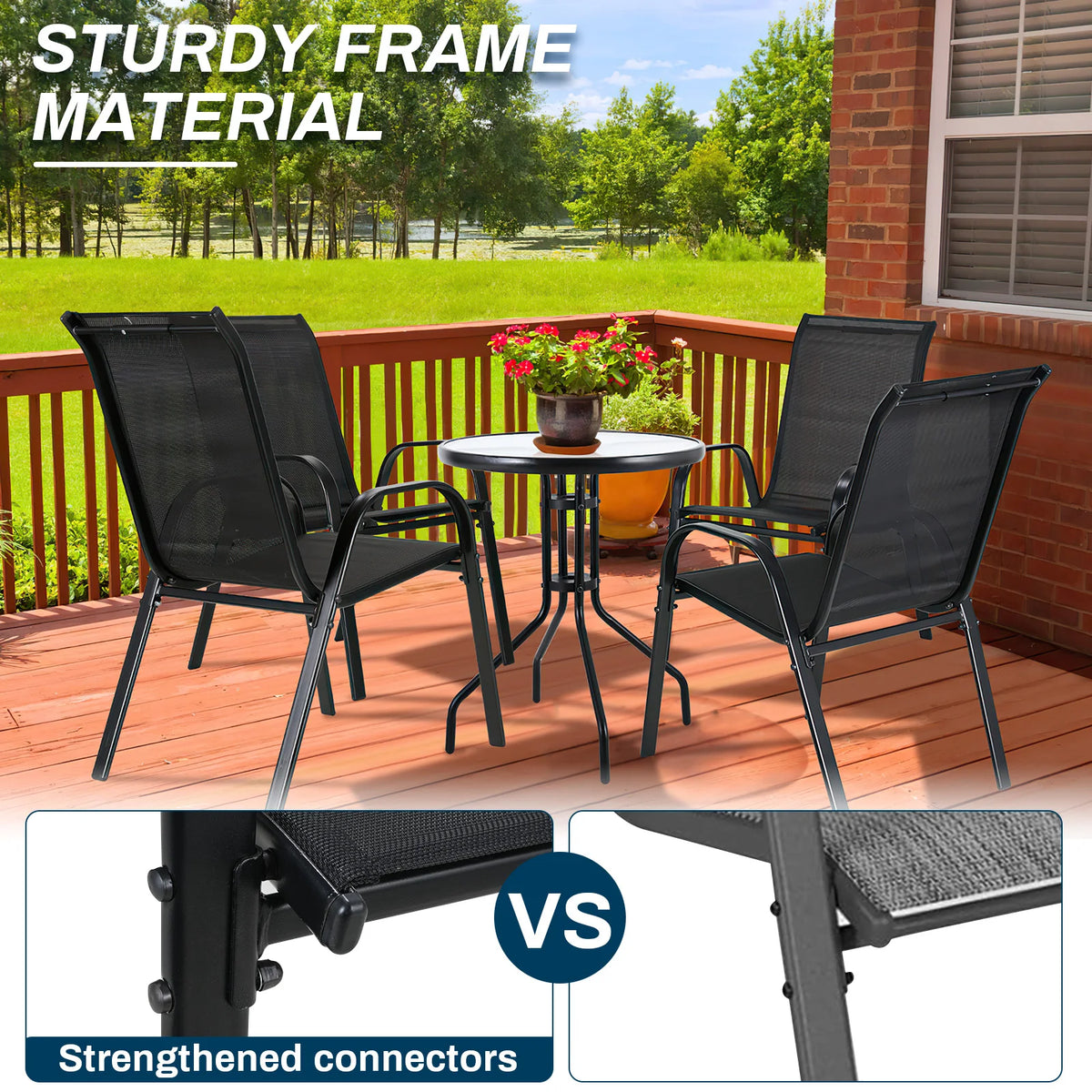 Foldable Garden Chairs Steel Iron Teslin Fabric High Back