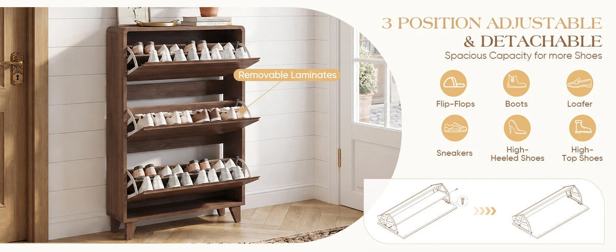 TCGBKAF Freestanding Slim Shoe Storage Cabinet Narrow Shoe Organizer with 3 Flip Drawers Adjustable Removable Shelves & Top Display Shelf Entryway Hallway Shoe Cabinet