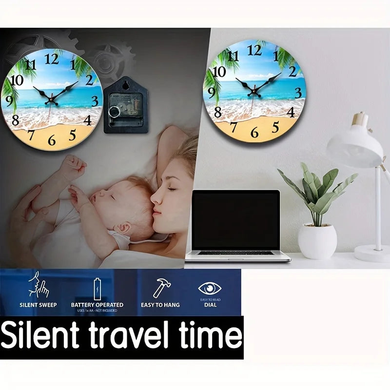 XMSJ Wooden Round Wall Clock Silent Decorative Living Room Accent
