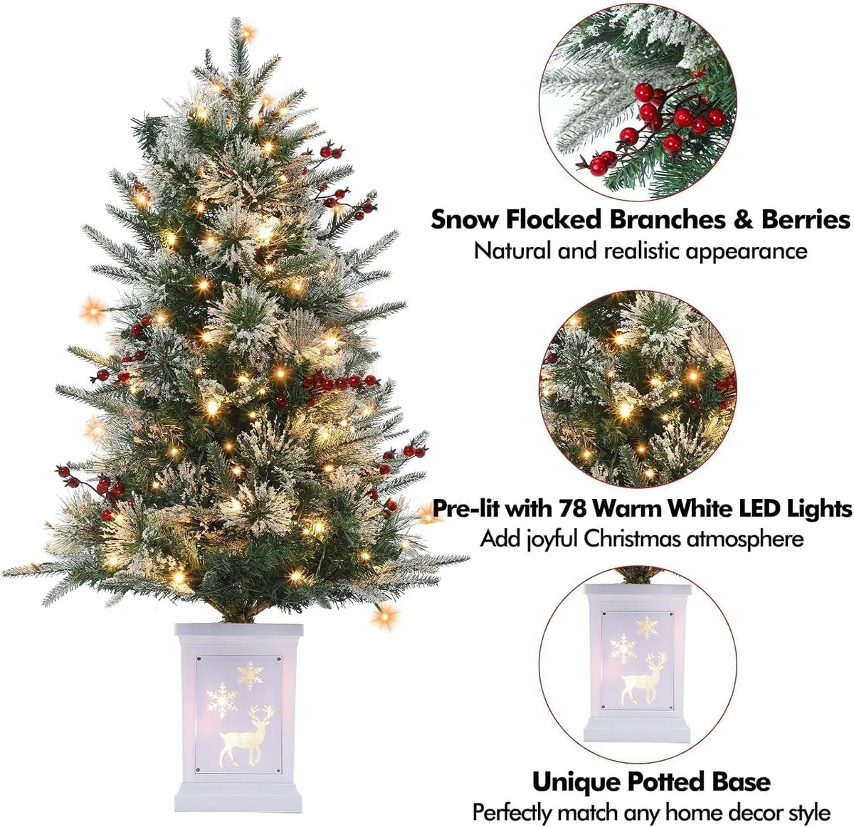 Anixol Pre Lit Artificial Christmas Tree With Warm LED Lights
