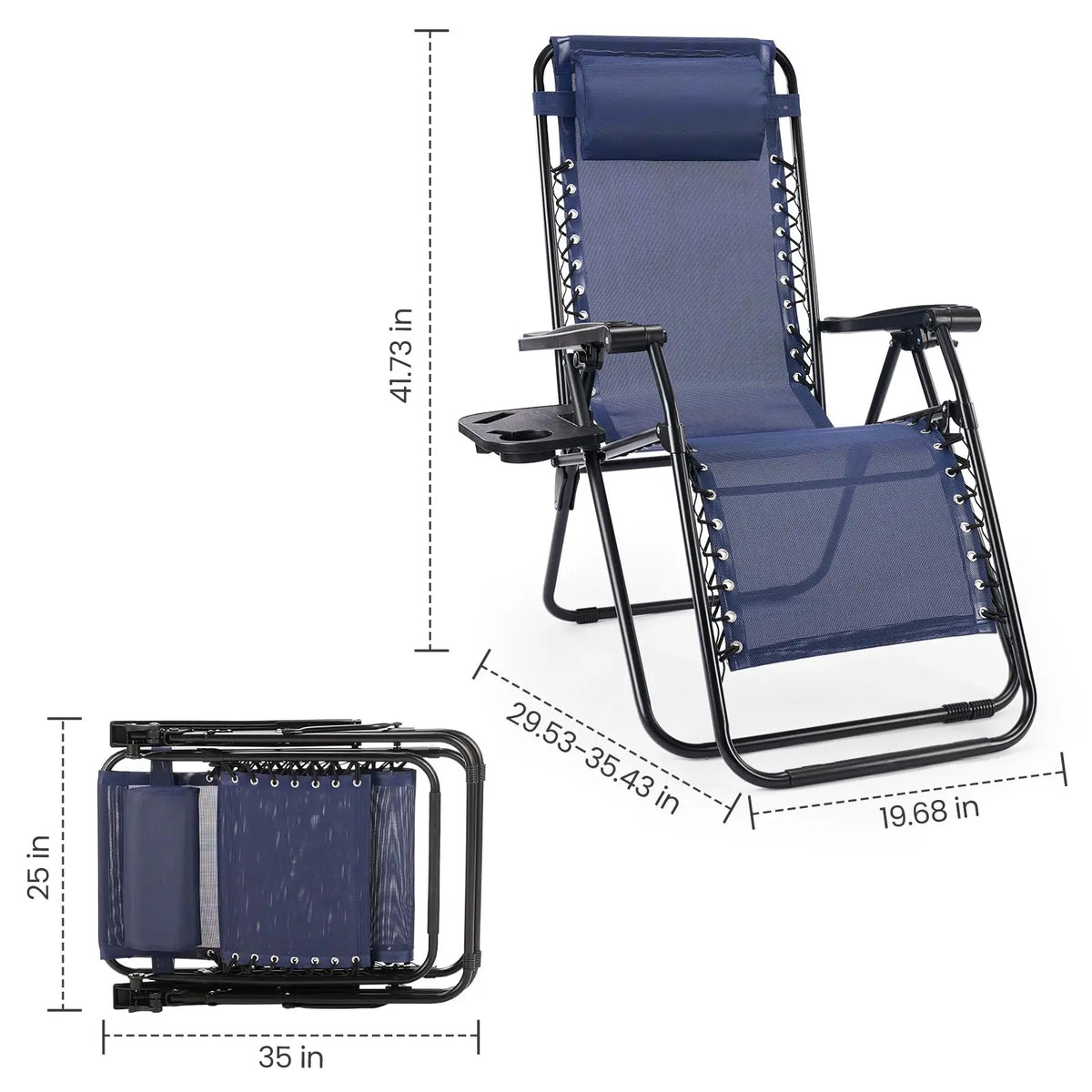 JHK Portable Zero Gravity Recliner Chairs Set Of 2 With Cup Holders Outdoor