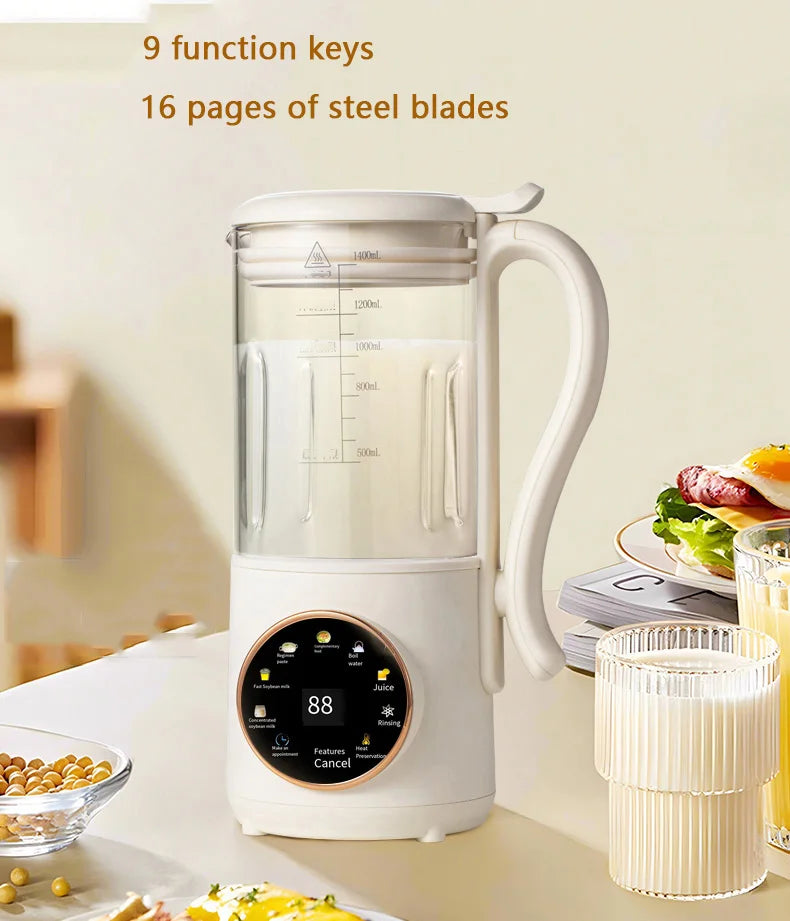 1400ml Glass Soy Milk Maker 16 Blades 9 Functions Automatic Blender Nut Milk Maker Soup Porridge Juicer with Timer