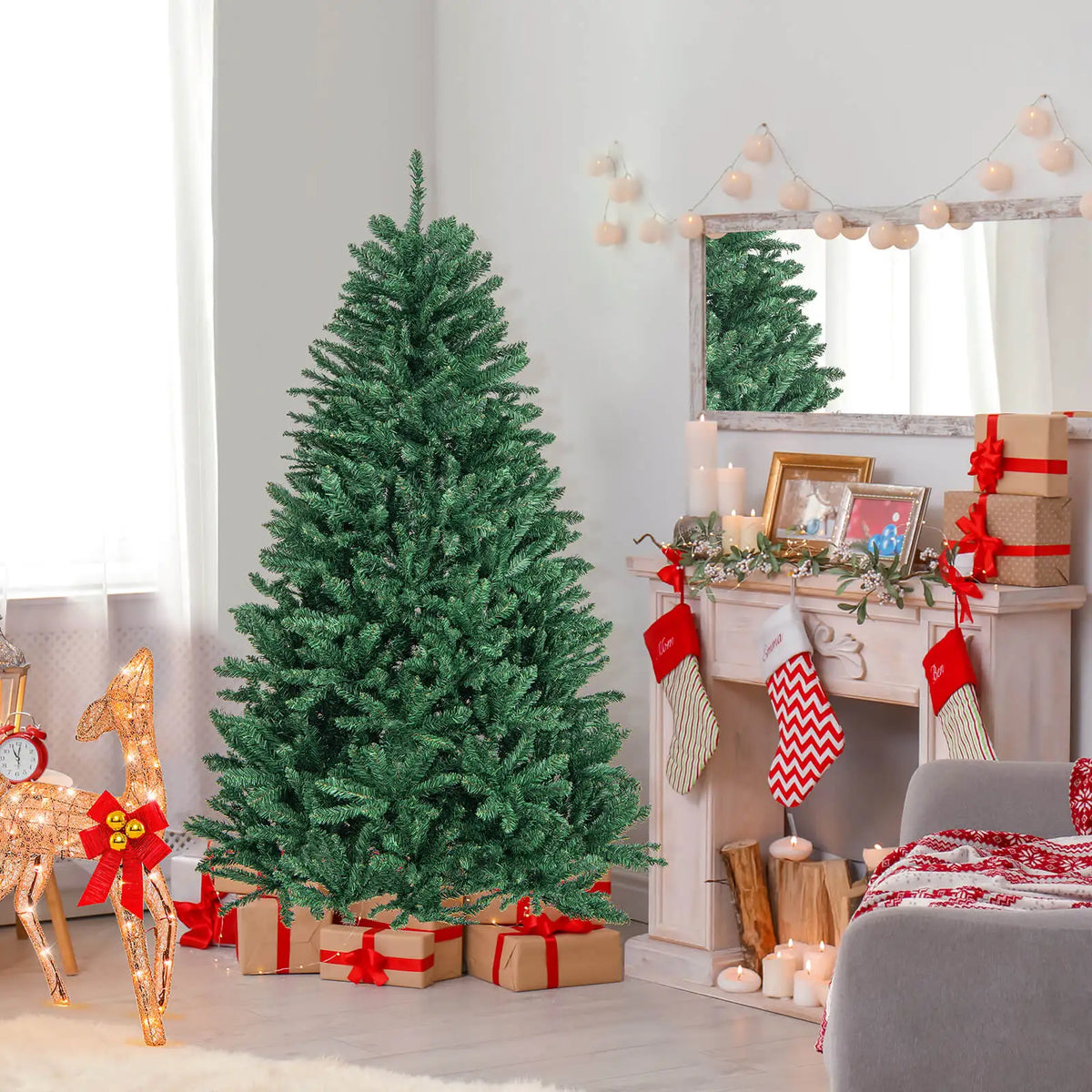 Lifezeal Artificial Christmas Tree Full Fir Hinged Structure