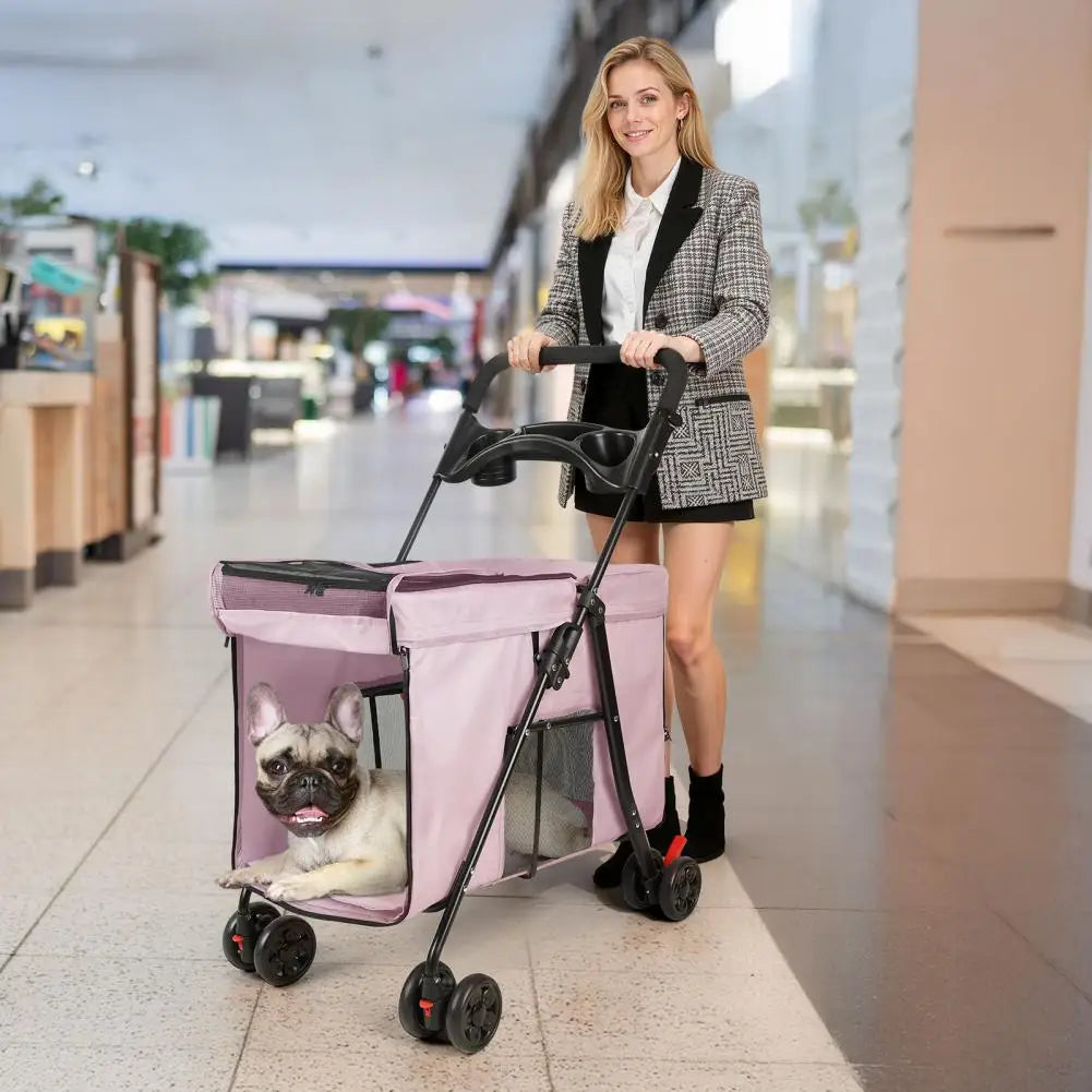 Dog Stroller 360-degree Wheels Foldable Pet Cart 5 Ventilation Windows Removable Tray Outdoor Travel for Small Medium Dogs Cats