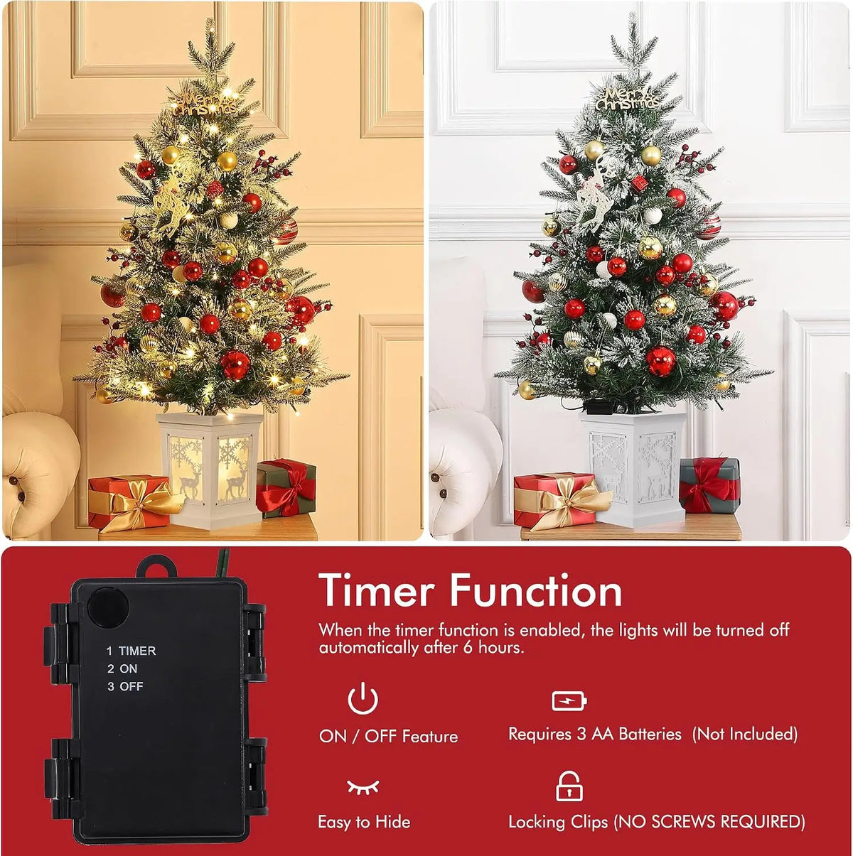 Anixol Pre Lit Artificial Christmas Tree With Warm LED Lights