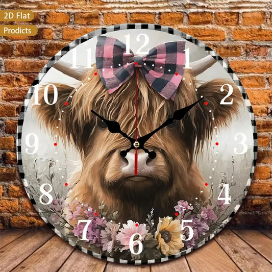 XMSJ Highland Cow Wall Clock Silent Farmhouse Nursery Decor