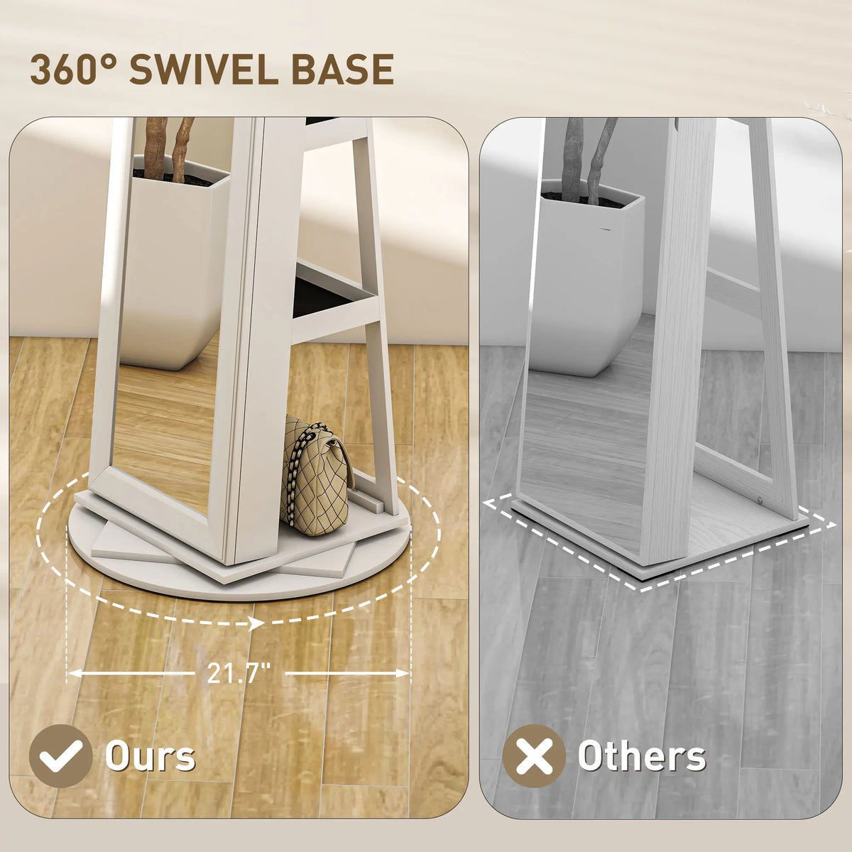 360 Degree Swivel Jewelry Cabinet Armoire With Lockable Full Length Mirror