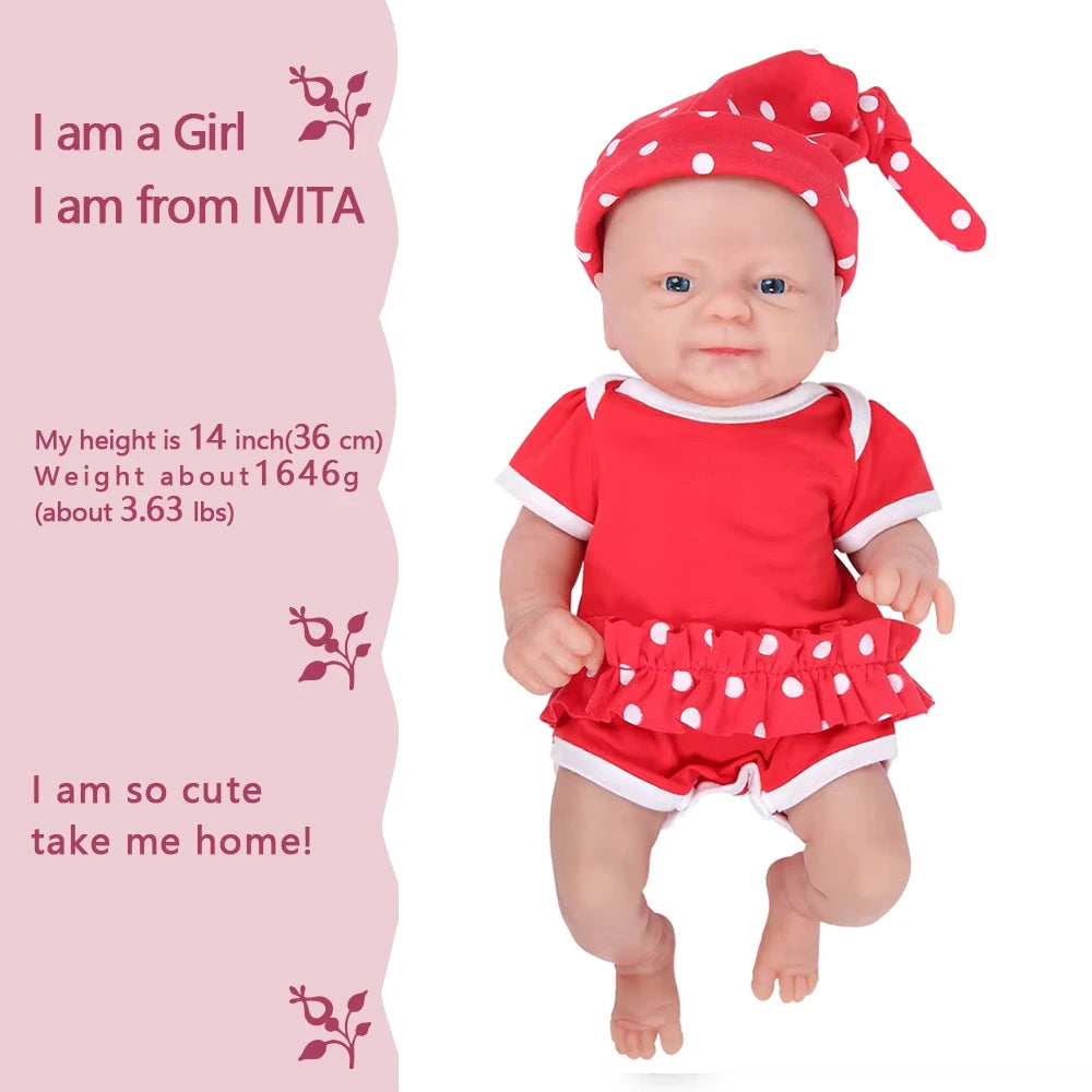 IVITA 14inch 1.65kg Full Body Silicone Bebe Reborn Doll Soft Lifelike Baby DIY Blank Toys Realistic Girl Baby Dolls for Children