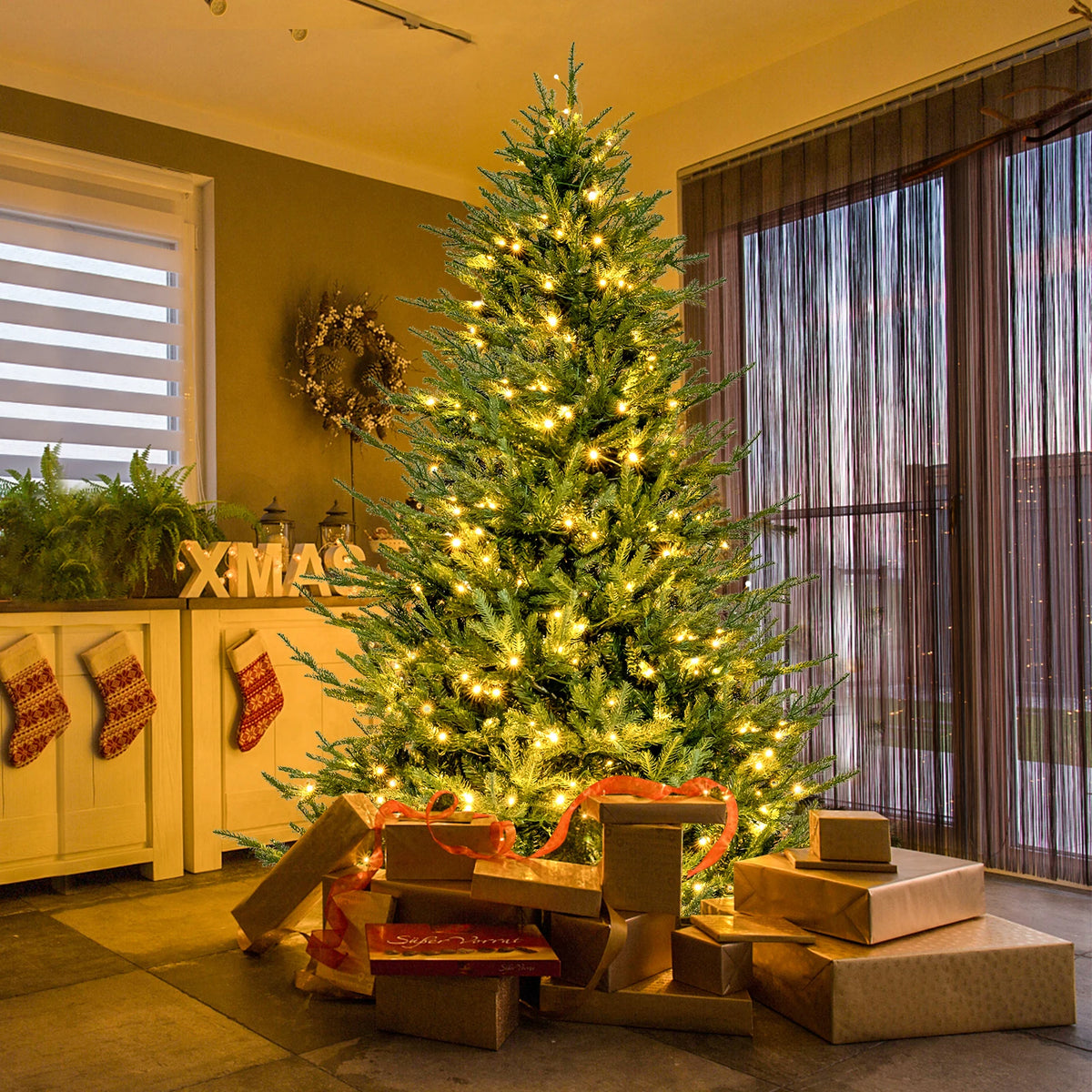 Lifezeal Pre Lit Artificial Christmas Tree With Metal Stand