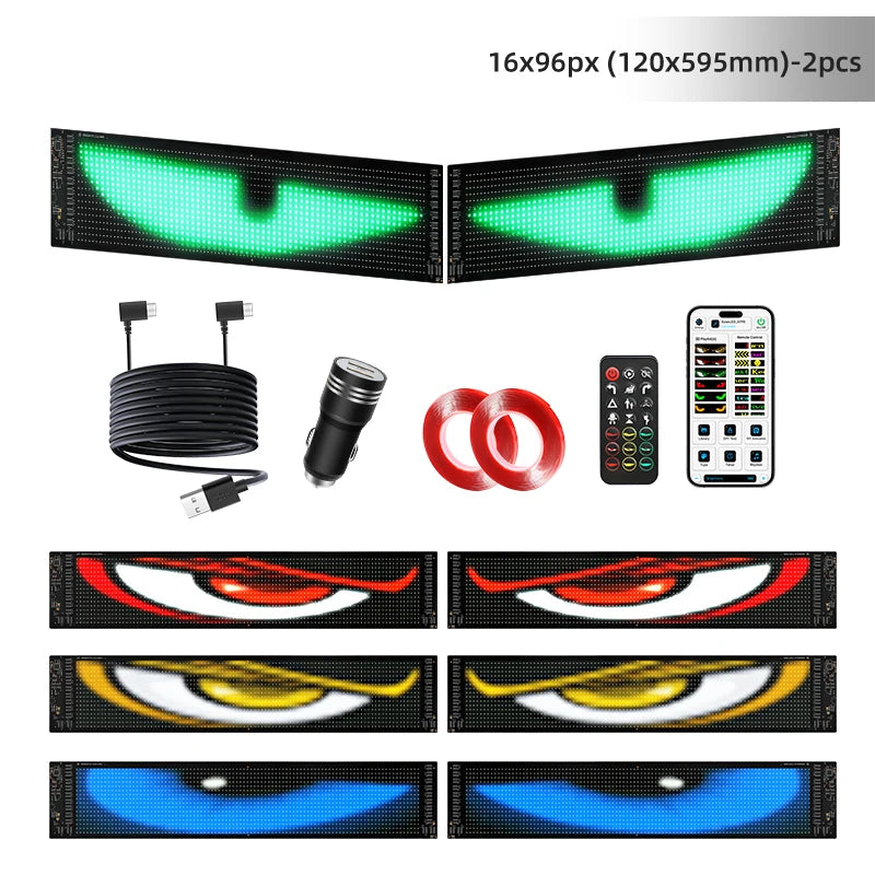 Universal Vehicle LED Devil Eyes Light With Programmable Pixel Panel