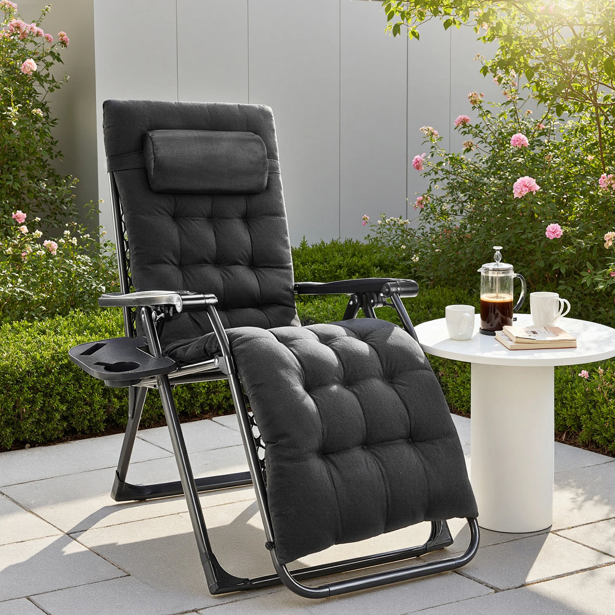 JHK Portable Zero Gravity Recliner Chairs Set Of 2 With Cup Holders Outdoor