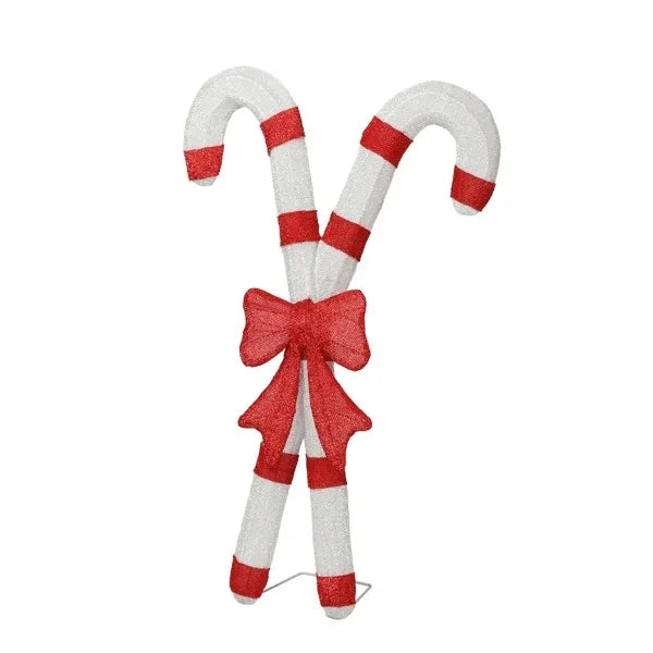 Pre Lit Candy Cane And Bowknot Christmas Holiday Decorations