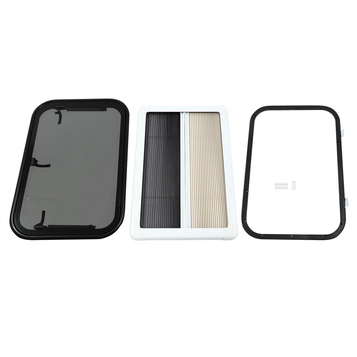 RV Window Hinged With Insect Screen Roller Shade Aluminum Frame