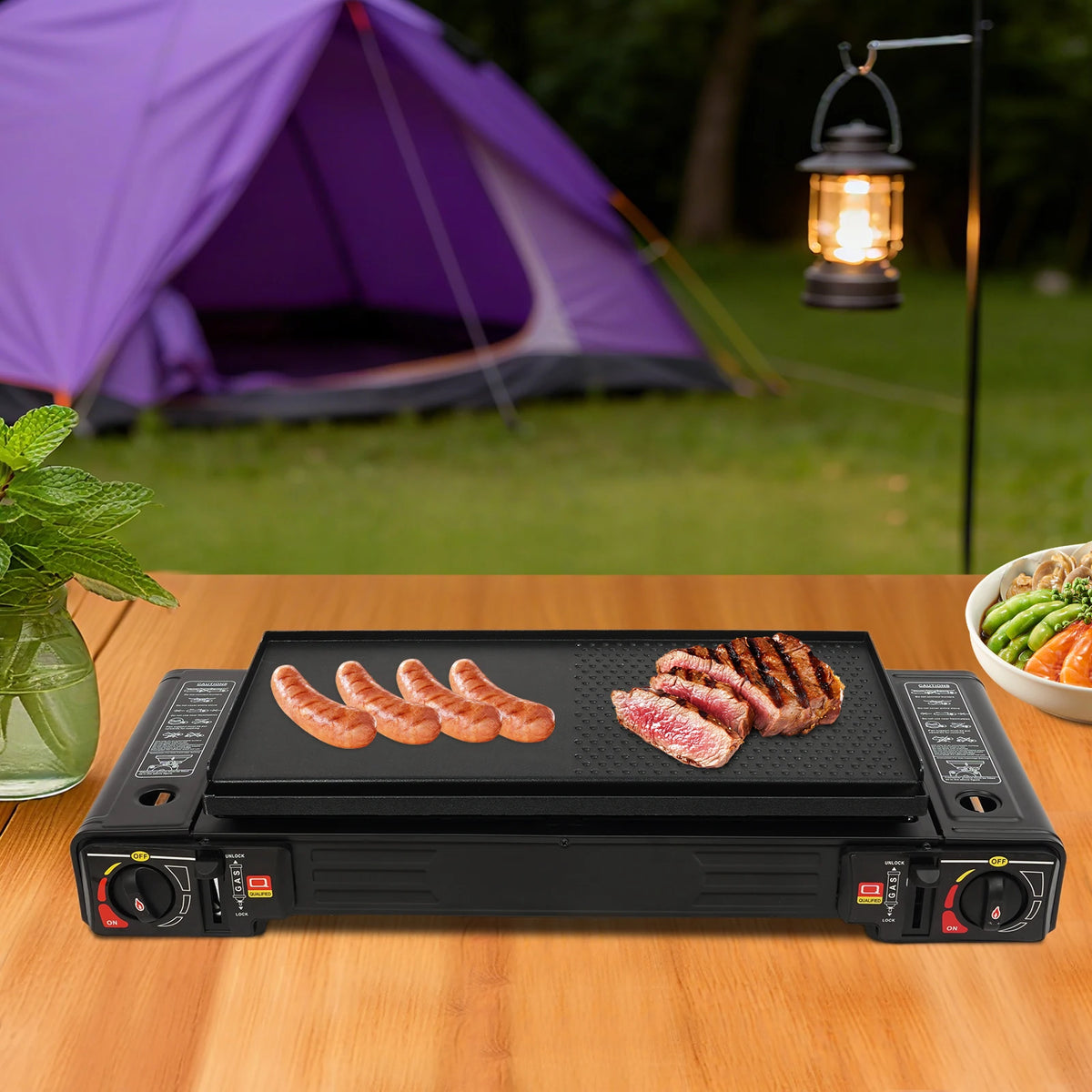 2 Burner Portable Camping Stove With Piezo Ignition For Butane Or LPG