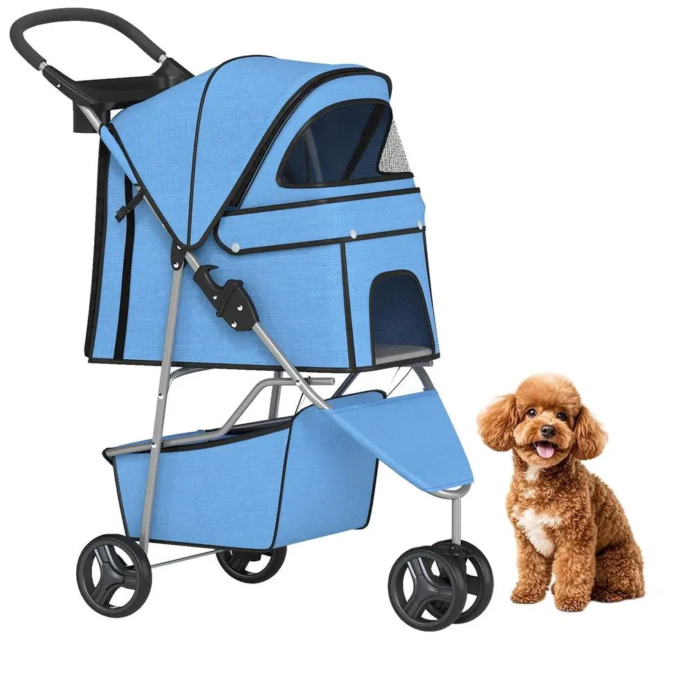 3 Wheel Lightweight Pet Stroller With Mesh And Storage