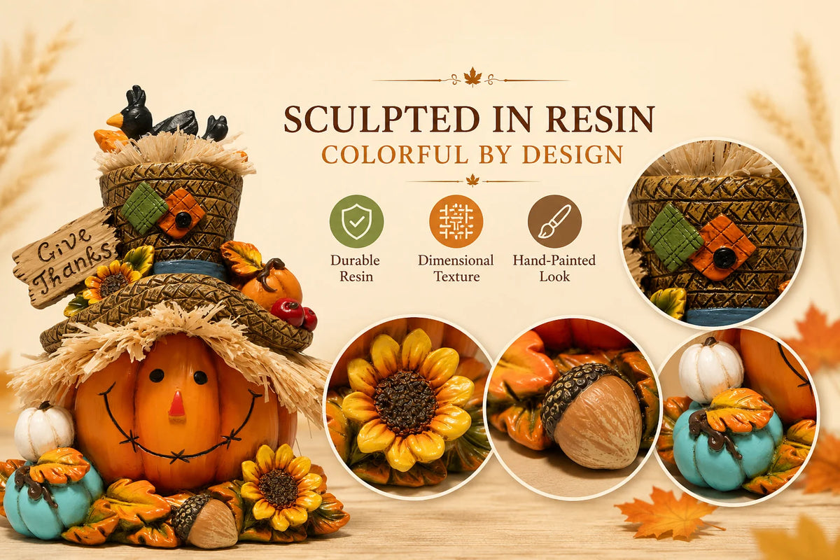 Hodao Thanksgiving Harvest Scarecrow Figurine With Give Thanks Sign