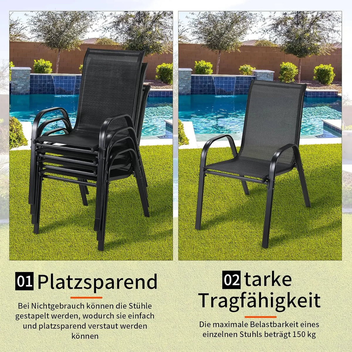Foldable Garden Chairs Steel Iron Teslin Fabric High Back
