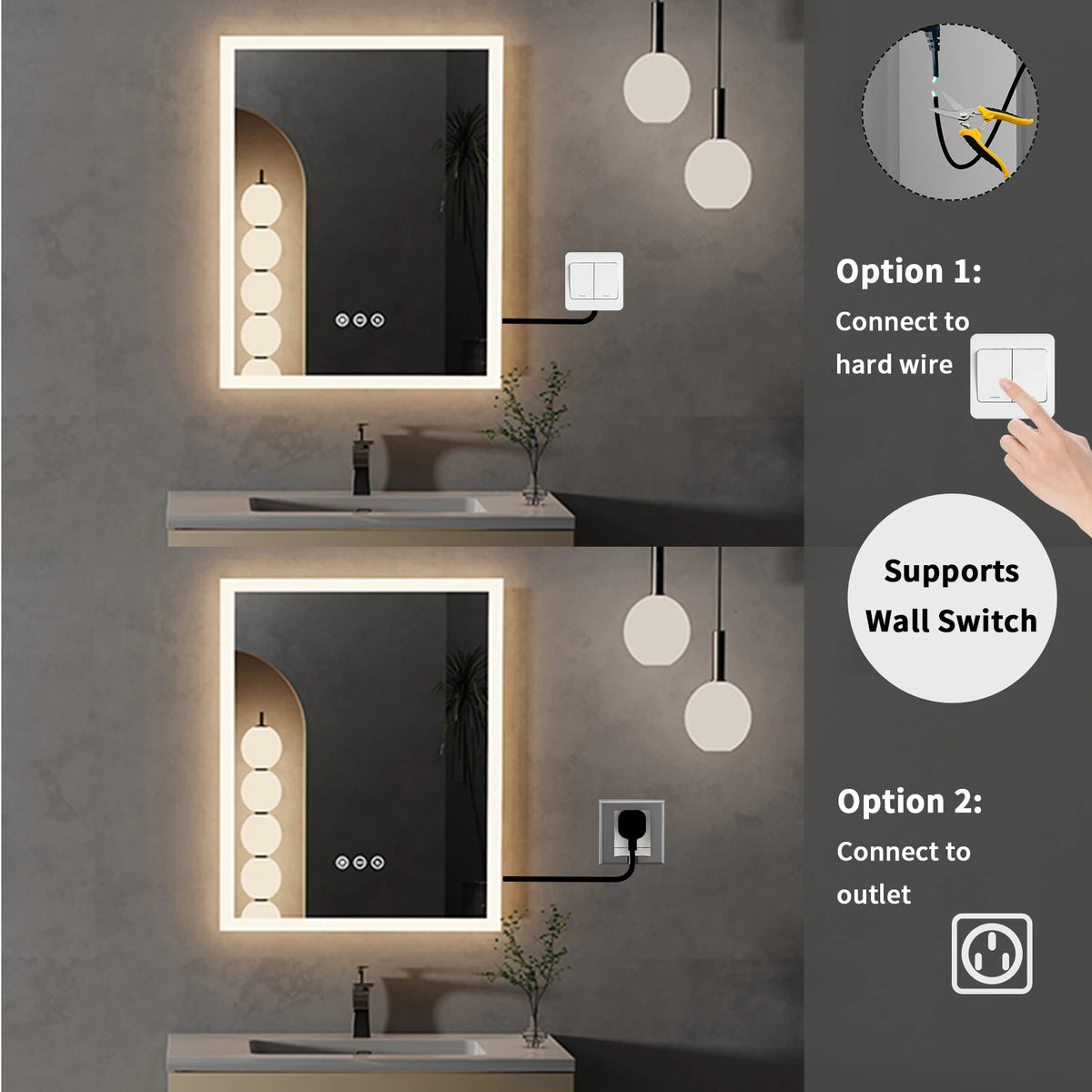 Vanity LED Illuminated Wall Mount Bathroom Mirror With Antifog