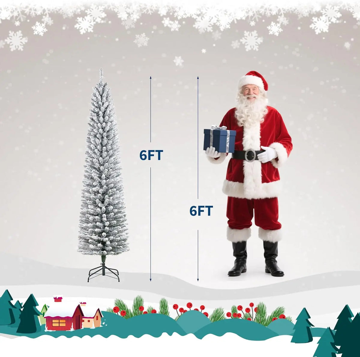 Studyset Artificial Pencil Christmas Tree With Snow Flocking Branches