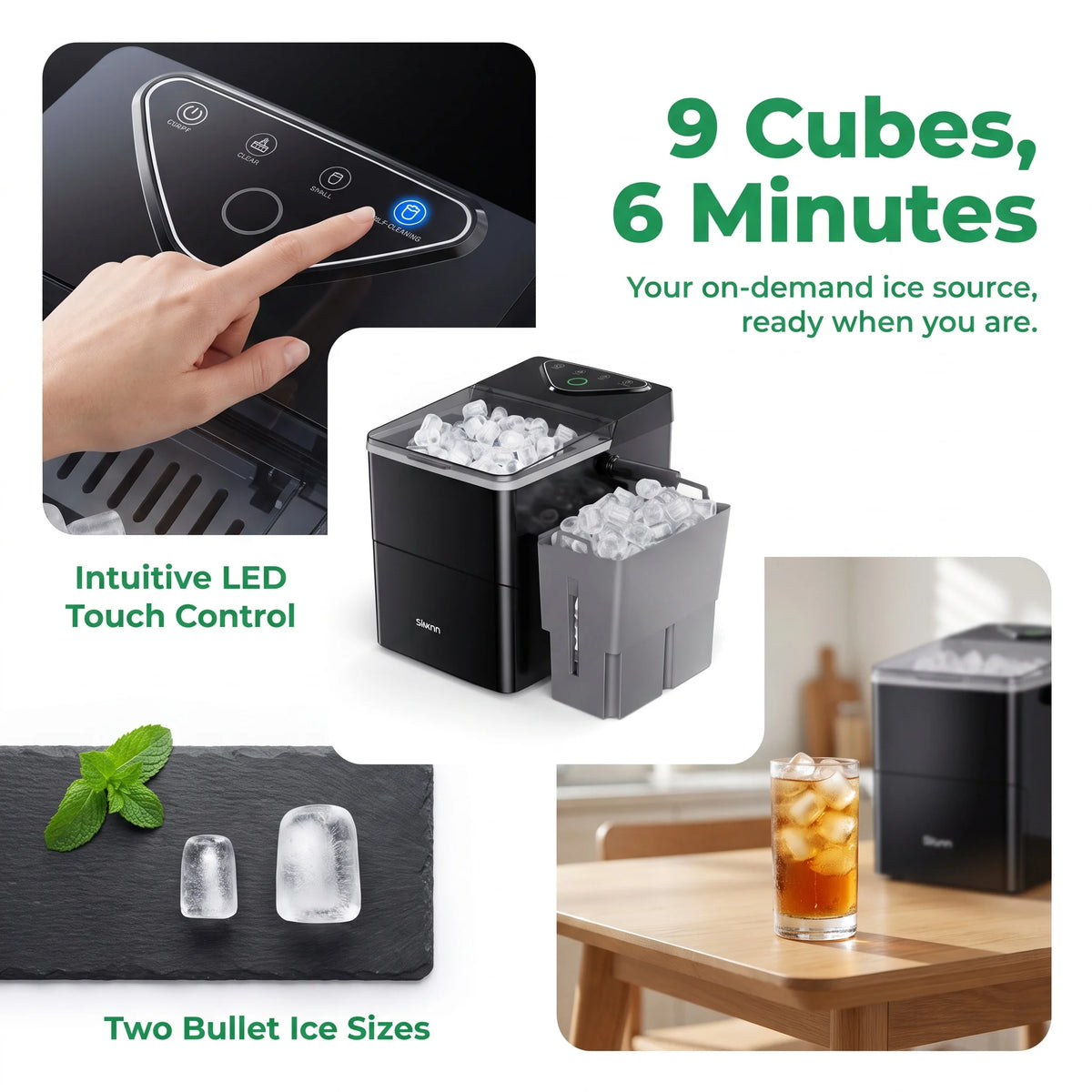 PHILERGO Countertop Ice Maker With Expanding Ice Basket 9 Cubes