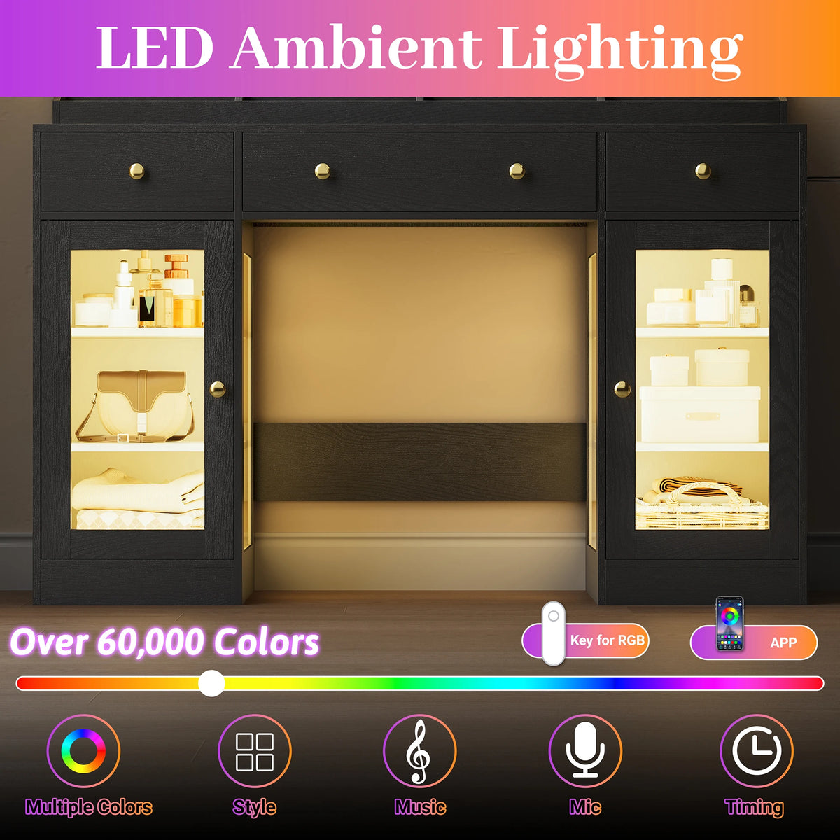Makeup Vanity With Large Mirror And Lights USB Charging Station