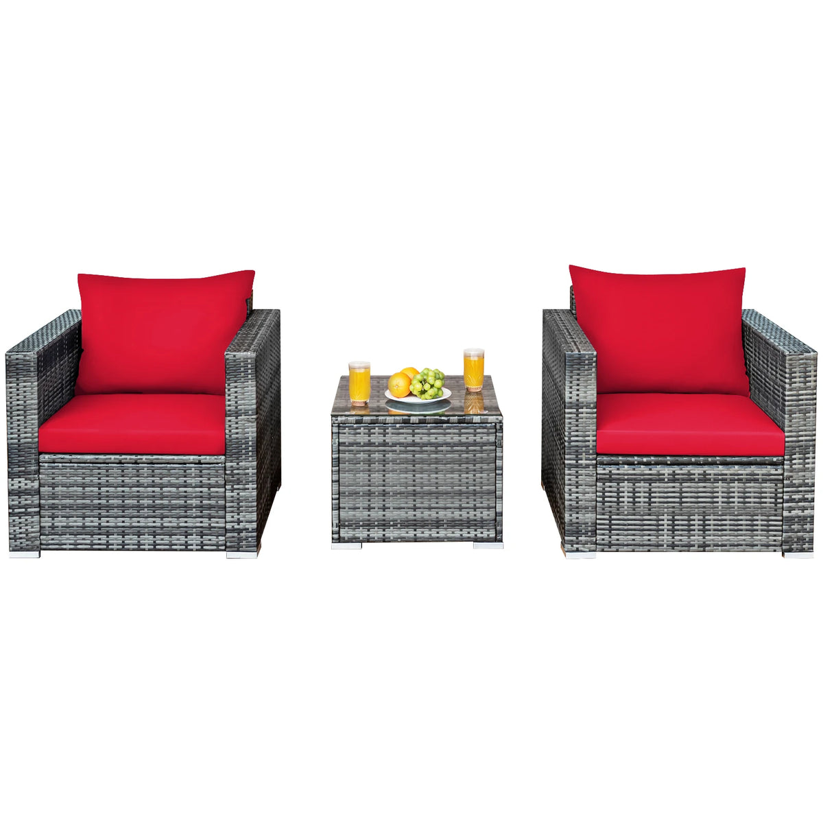 HOMASIS 3 Piece Patio Rattan Bistro Set Cushioned Sofa Chairs Table