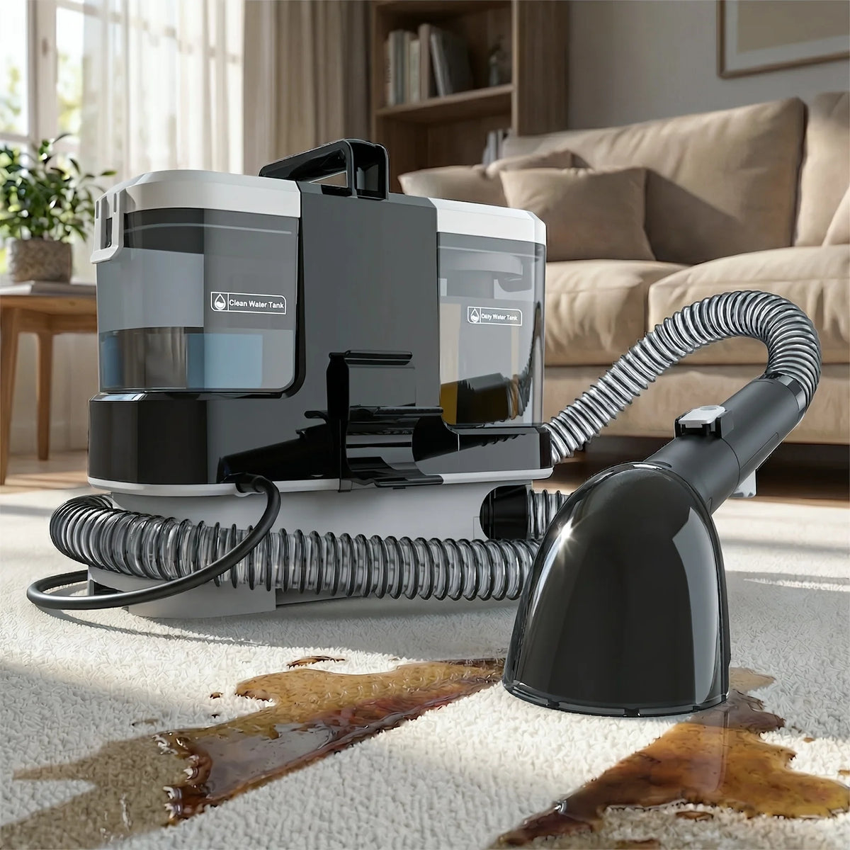Lubluelu V2 Portable Carpet Upholstery Spot Cleaner 3-in-1 Spray Brush Vacuum 12KPa Powerful Suction Compact Storage for Home/ Sofa/Carpet/Car Seats