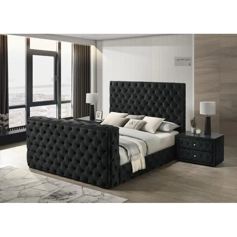 Modern Tufted Velvet Bed With Integrated TV Lift And Storage