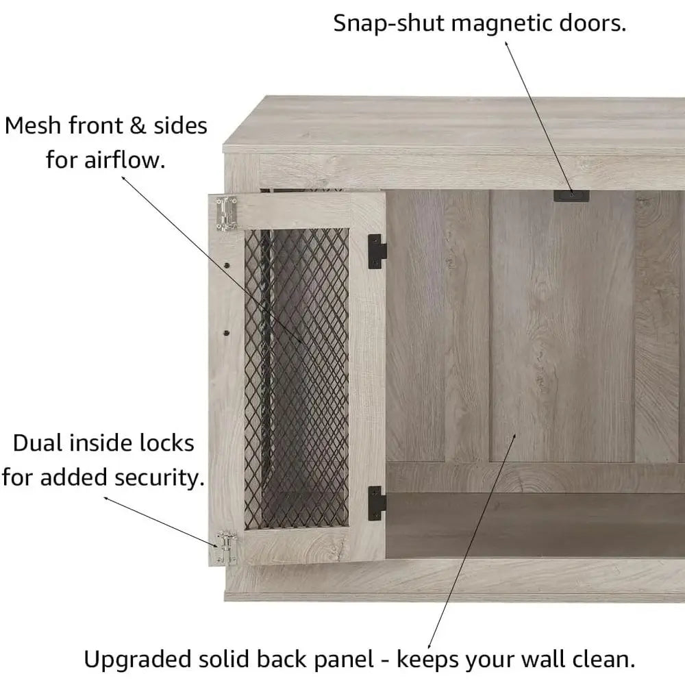 Mesh Indoor Dog Crate With Cushion Tray And Engineered Wood End Table Style Kennel