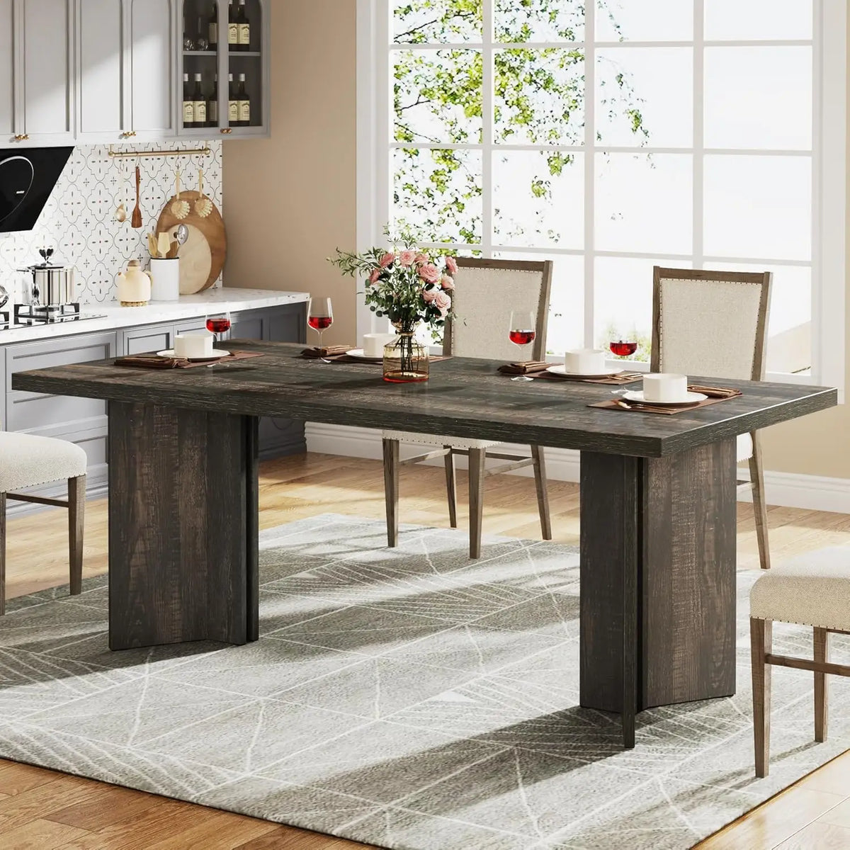Tribesigns Farmhouse Dining Table For 4 To 6 People