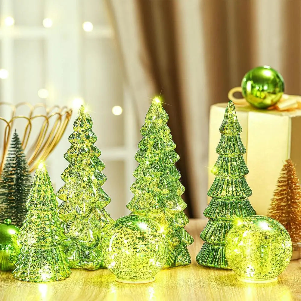 Mercury Glass Christmas Trees Light Up Tabletop Holiday Home Decor