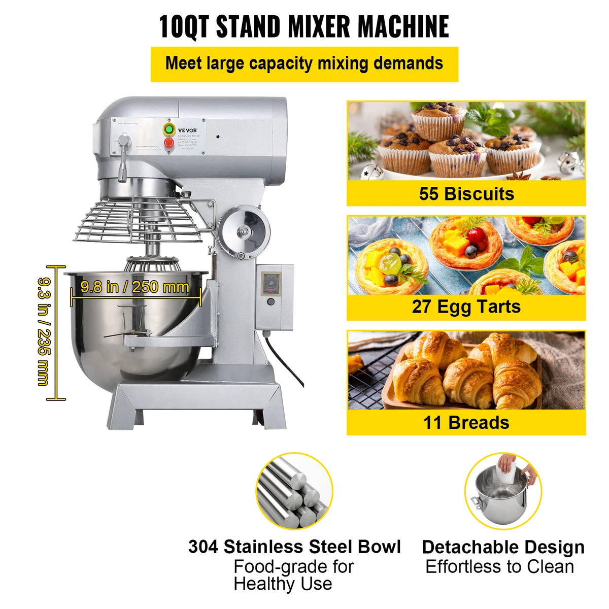 SucceBuy Commercial Food Mixer 450W 3 Speeds Heavy Duty Stainless Steel