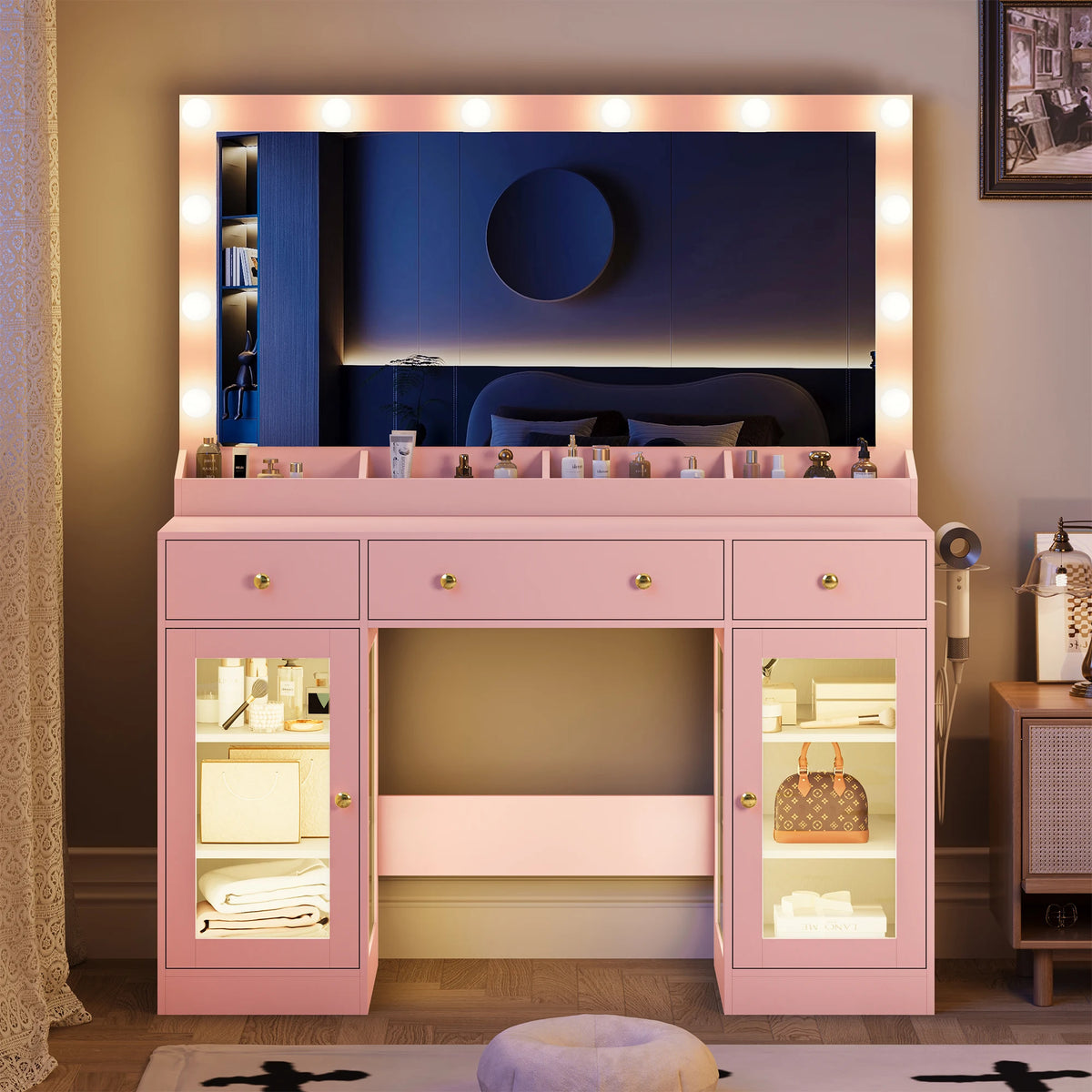 Makeup Vanity With Large Mirror And Lights USB Charging Station