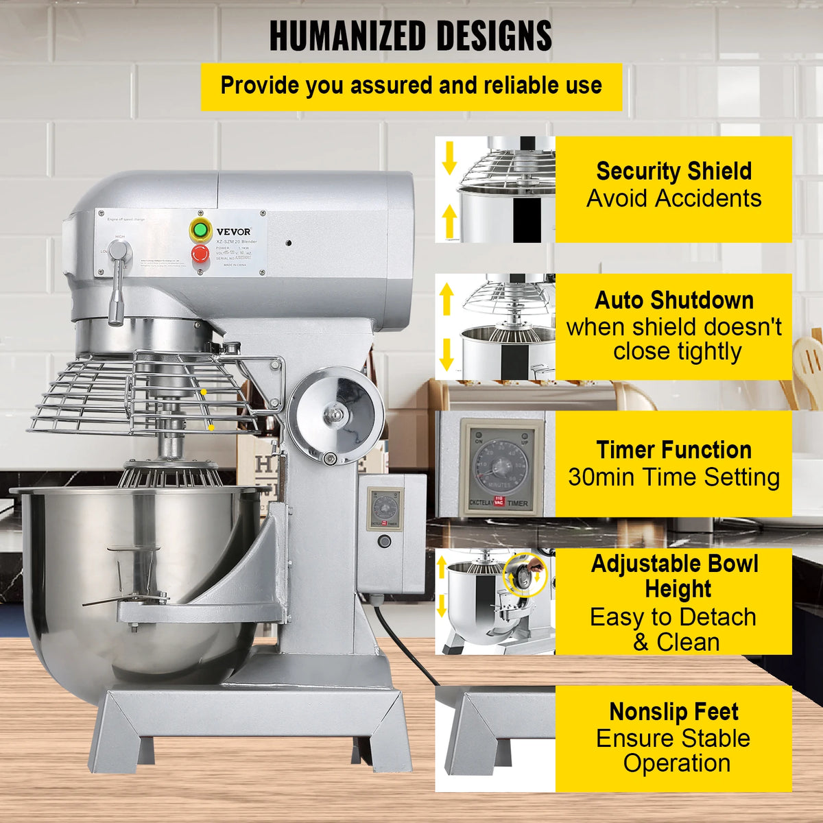 SucceBuy Commercial Food Mixer 450W 3 Speeds Heavy Duty Stainless Steel