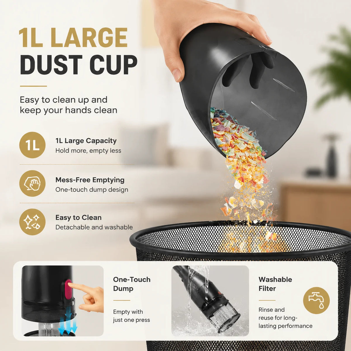 PBHPBH Corded Vacuum 26kPa Suction HEPA Filter Home Pet Cleaning