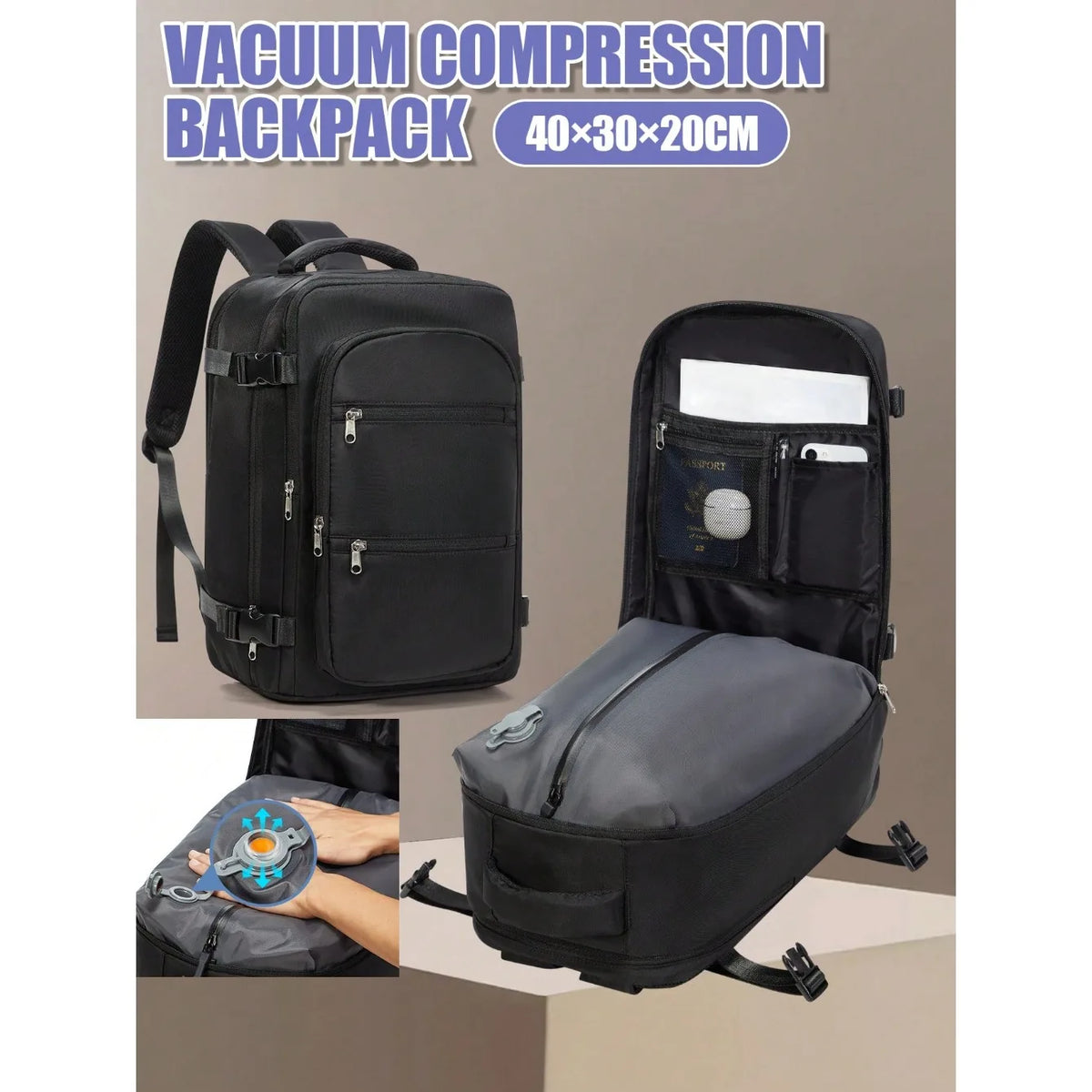 Unisex Large Capacity Vacuum Compression Travel Backpack, Aviation Certified Waterproof Nylon Hiking Backpack, Portable Vacuum Compression Air Bag Backpack, Essential For Outdoor Travel