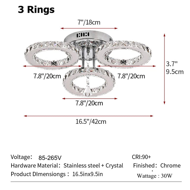 GreeLustr Modern Led Crystal Ring Pendant Light For Living Room