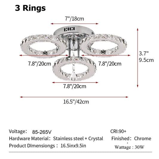 GreeLustr Modern Led Crystal Ring Pendant Light For Living Room
