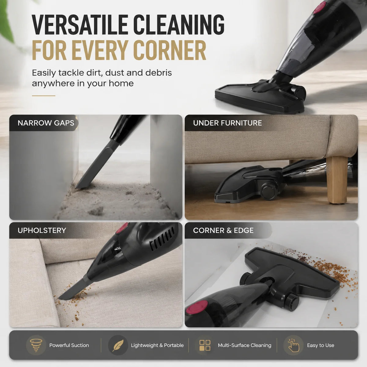 PBHPBH Corded Vacuum 26kPa Suction HEPA Filter Home Pet Cleaning