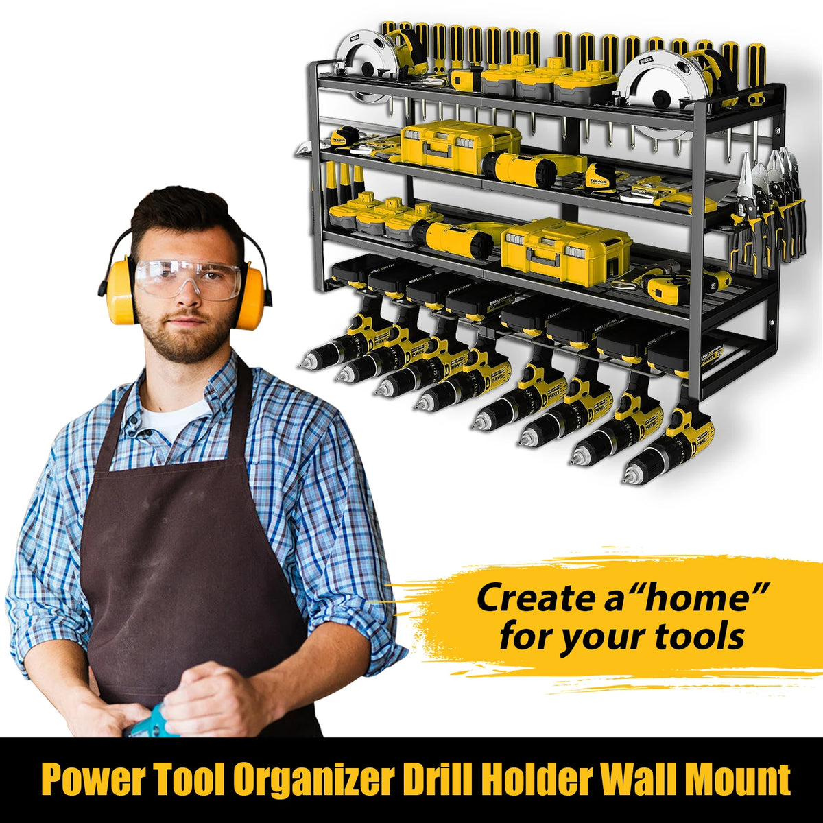 Power Tool Storage Rack 4-Tier Heavy Duty Wall Mount Organizer