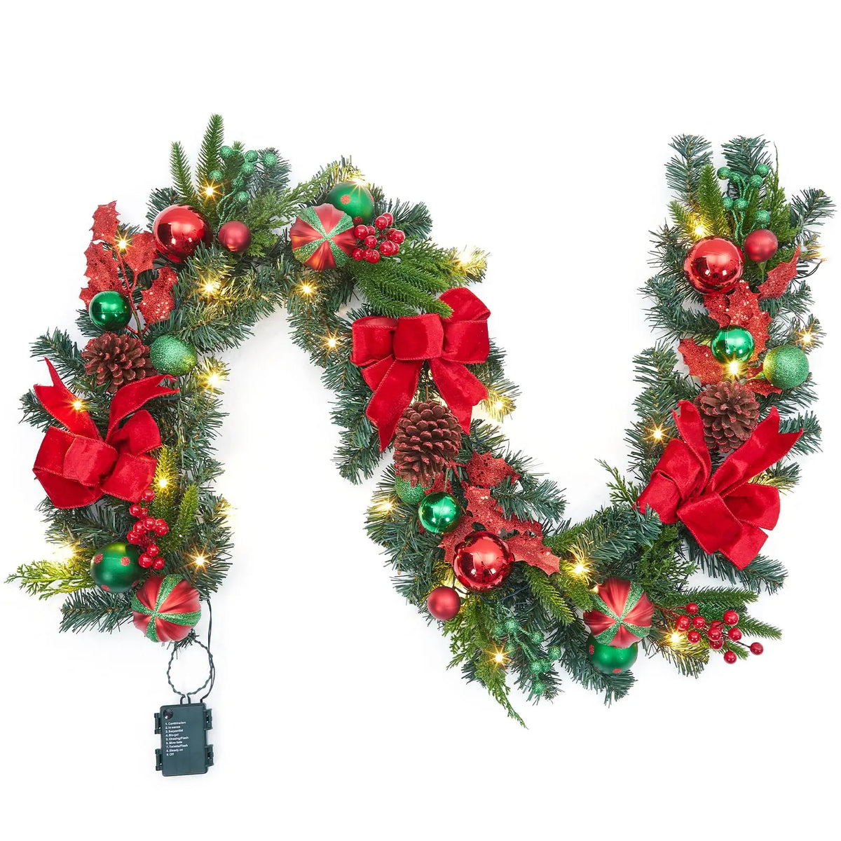 HiMiss Prelit Christmas Garland With Battery Operated Lights