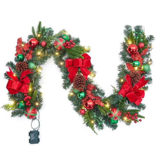 HiMiss Prelit Christmas Garland With Battery Operated Lights