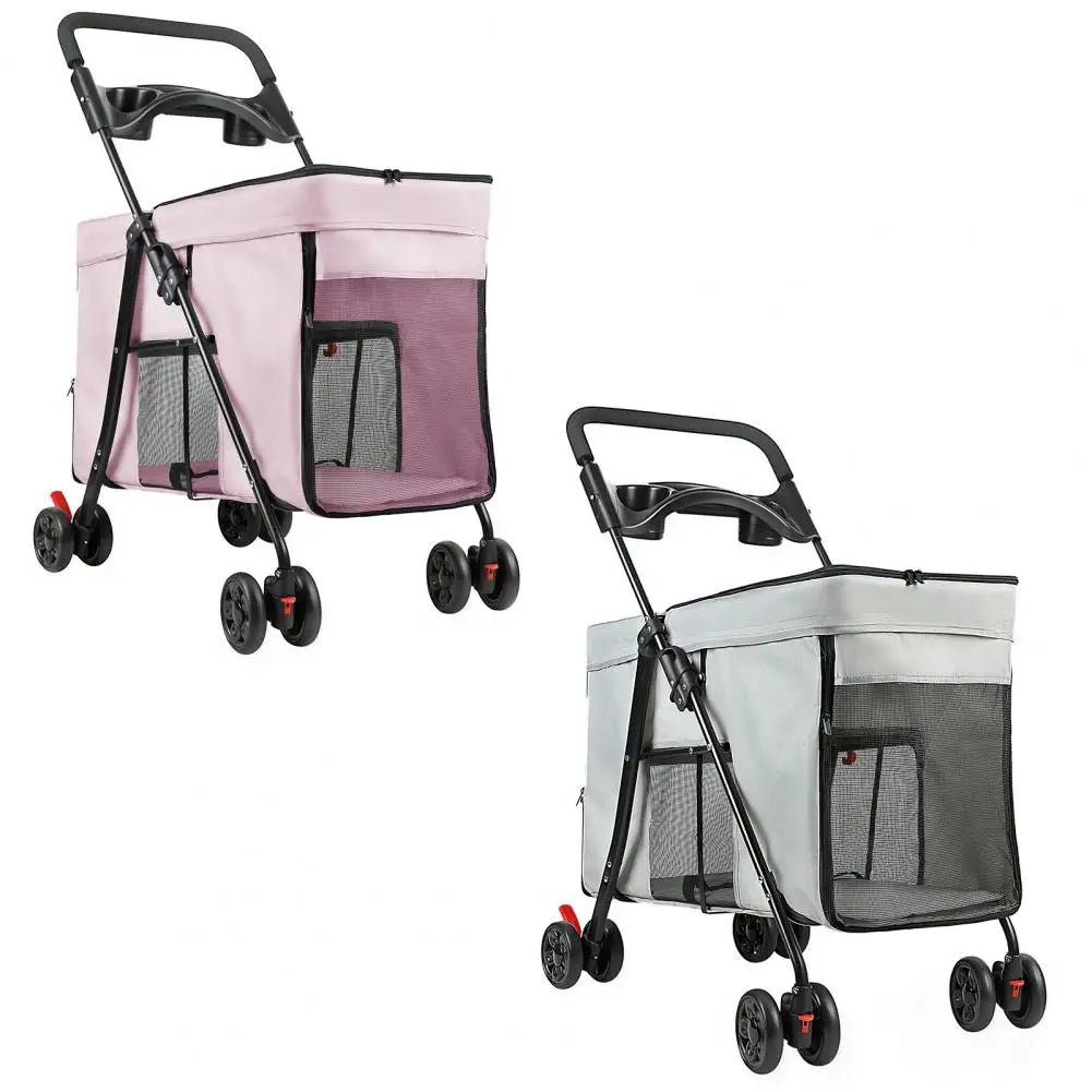 Dog Stroller 360-degree Wheels Foldable Pet Cart 5 Ventilation Windows Removable Tray Outdoor Travel for Small Medium Dogs Cats