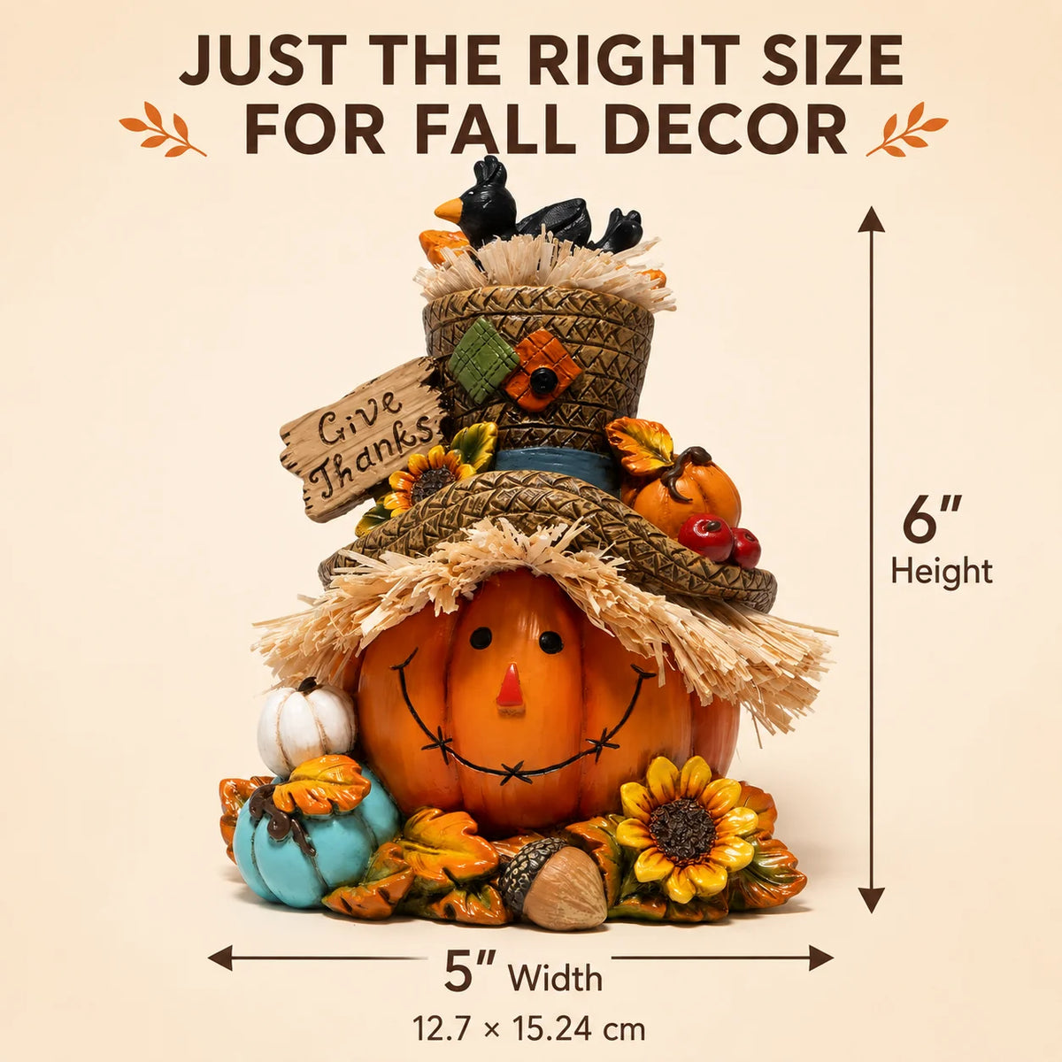 Hodao Thanksgiving Harvest Scarecrow Figurine With Give Thanks Sign