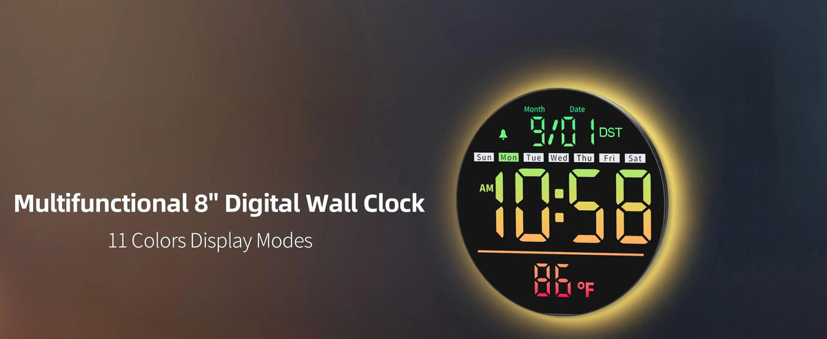 LED Wall Clock With Timer Temperature Date Night Light Alarm
