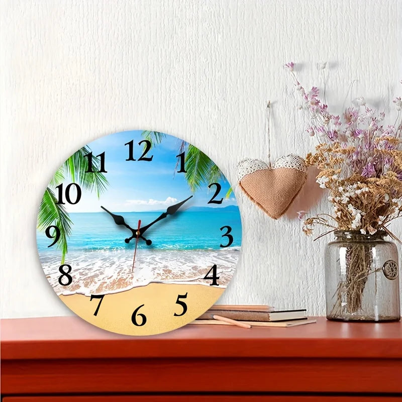 XMSJ Wooden Round Wall Clock Silent Decorative Living Room Accent