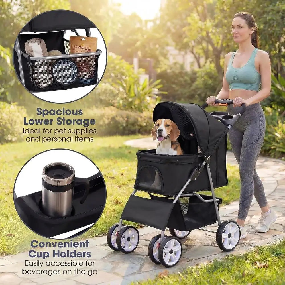 Lightweight Lockable Wheel Pet Stroller For Small Dogs And Cats